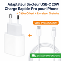 Adaptateur Secteur USB-C 20W Charge Rapide Pro pour iPhone 🔥  | Câble Offert 🎁 + Livraison Gratuite 📦